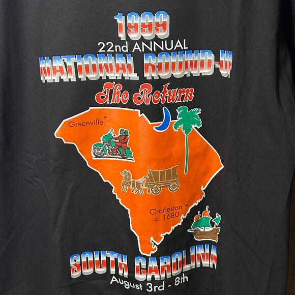 August 3-8 1999 MOTORCYCLE NATIONAL ROUND UP S. Carolina Logo T-Shirt LG - Picture 2 of 7